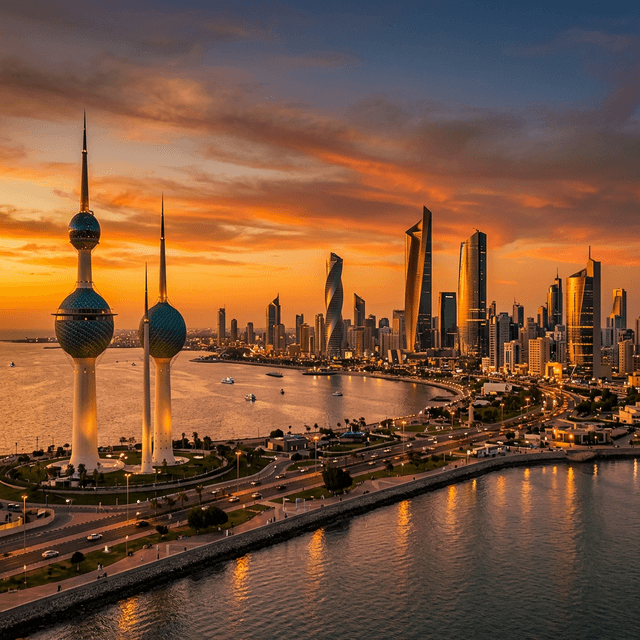 Kuwait City Skyline at sunset